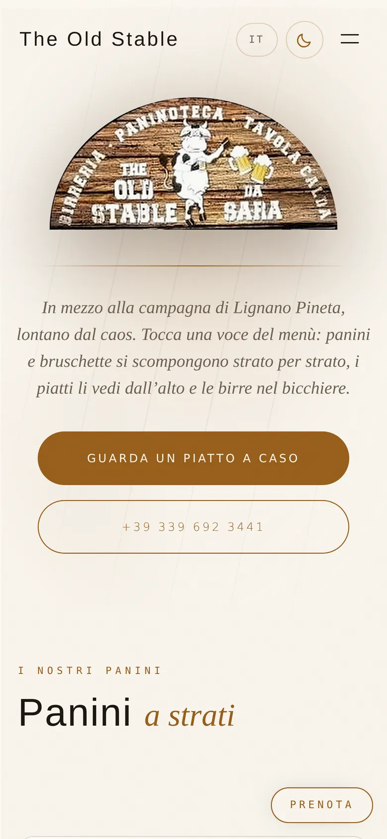 Il sito The Old Stable visto dal telefono
