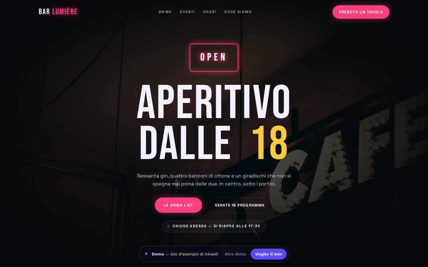 Anteprima del sito demo per cocktail bar Bar Lumière