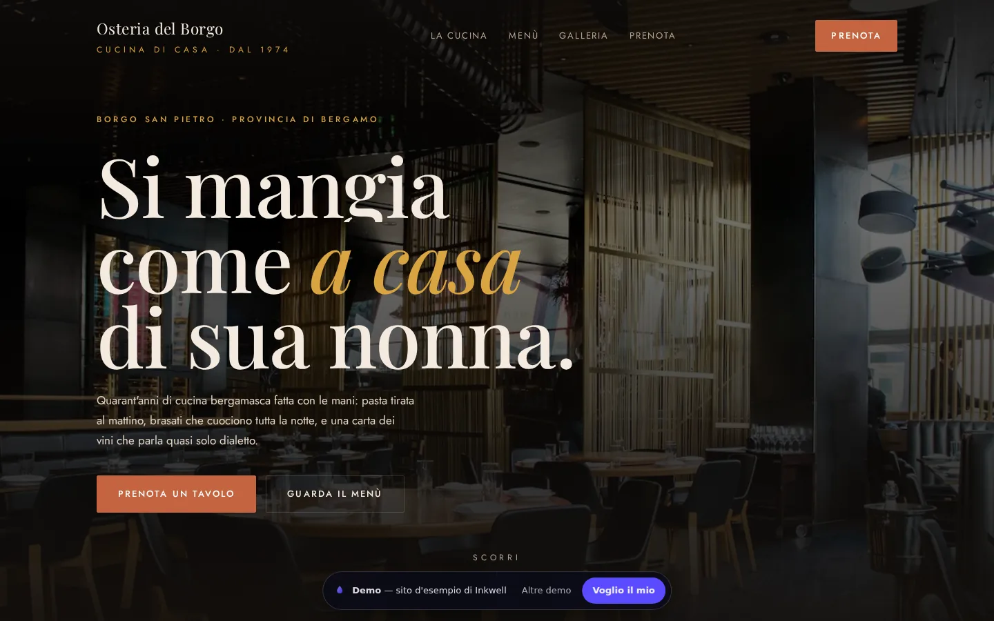 Anteprima del sito demo per ristorante Osteria del Borgo